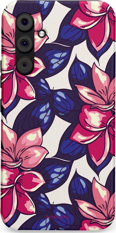 Casetastic hoesje geschikt voor Samsung Galaxy A54 (2023) 5G - Dubbellaagse bescherming - Tropen paradijs - Fashion Case - Donkerblauw Roze Koraal Lila