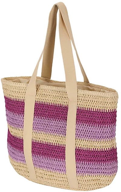 Sarlini Strandtas Naturel/Mauve gestreept