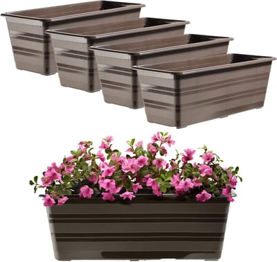 KADAX Set 4 x 40 cm bloembak bruin, balkonpot van kunststof, weerbestendige plantenbak, bloempot, balustrade voor bloemen