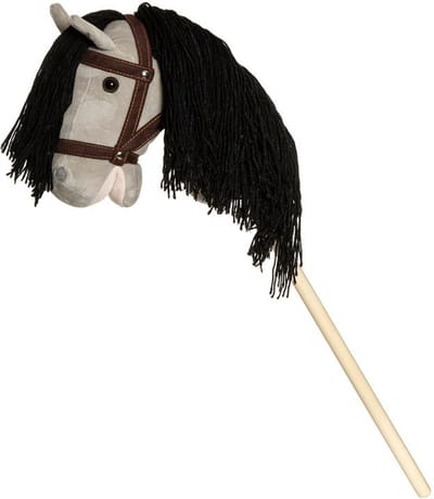 Teddykompaniet - Pluche stokpaard met teugels - 80cm - Grijs / Bruin