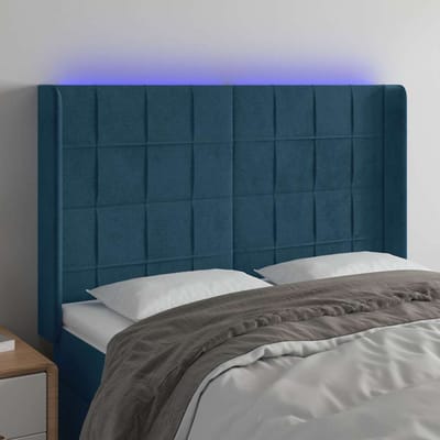 vidaXL - Hoofdbord - LED - 147x16x118/128 - cm - fluweel - donkerblauw
