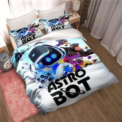 ASTRO BOT Mignon Dessin Animé Ensemble de Literie Housse de Couette Taie d'Oreiller Simple Double King Size pour Chambre d'Adulte Enfant 70x133cm 2pcs black