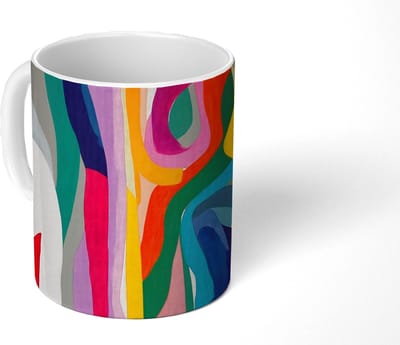 Mok - Koffiemok - Abstract - Kleurrijk - Golven - Lijnen - Mokken - 350 ML - Beker - Koffiemokken - Theemok