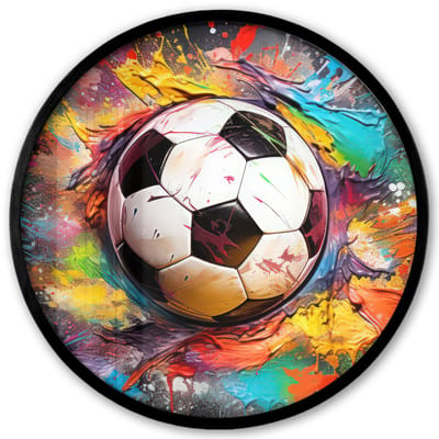 Poster in lijst Rond - Fotolijst 40x40 cm - Posters - Voetbal - Verf - Kleuren - Zwart - Wit - Ronde posterlijst zwart - Decoratie - Wanddecoratie woonkamer - Muurdecoratie slaapkamer