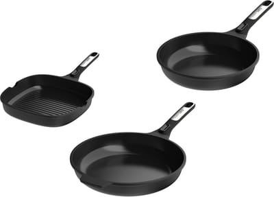 Phantom Bak- en Grillset – Braadpan Ø 24 cm – Braadpan Ø 28 cm – Grillpan Ø 26 cm – Afneembare Steel – Keramische Antiaanbaklaag – PFAS-vrij – Alle Kookplaten, Inclusief Inductie - - PFAS-vrij