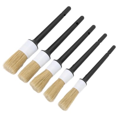 Ensemble de 5 brosses de detailing auto pour nettoyer l'intérieur, l'extérieur, le moteur, l'échappement, les sièges en cuirBlanc black