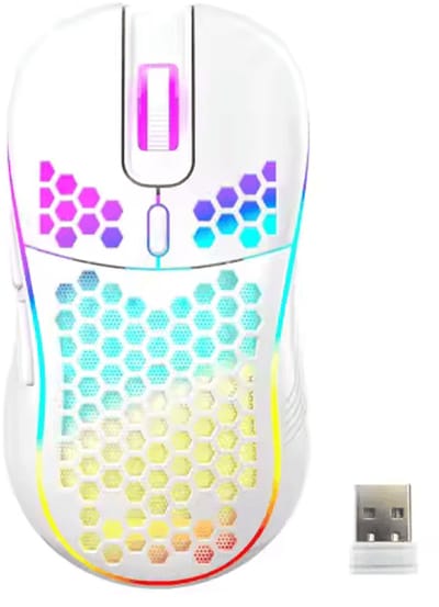EMPTY M7 Lightweight Gaming Mouse – draadloos, RGB-verlichting, instelbare DPI (tot 3200) en ergonomisch design. Supersnel, licht en oplaadbaar.