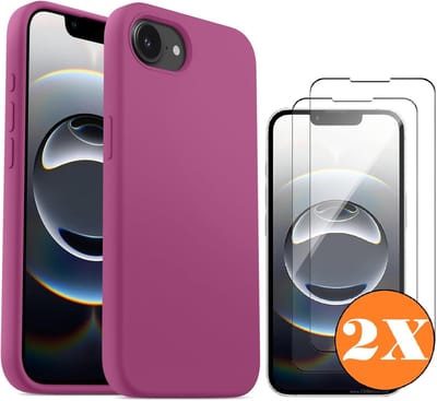 Hoesje geschikt voor iPhone 16e / iPhone 17e Hoesje siliconen Lila zacht siliconen hoesje TPU - met Screenprotector iPhone 16e / iPhone 17e Gehard Glas - 2 stuks