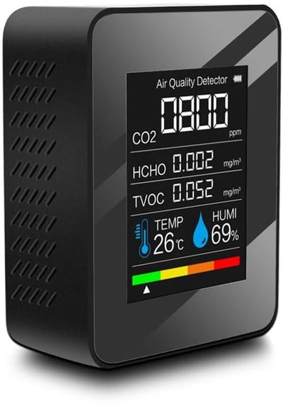 Luchtkwaliteitsmeter - Detector Binnenlucht - Gezondheid Monitoren - 5-in-1 Meting - 1200mAh Batterij - Zwart