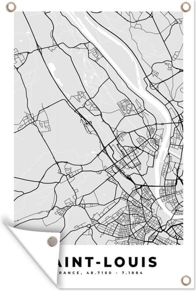 Muurdecoratie Plattegrond - Kaart - Stadskaart - Frankrijk - Saint-Louis - 120x180 cm - Tuinposter - Tuindoek