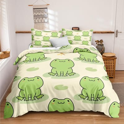 Dieren Kikkers Dekbedovertrek Set King Queen Size Groen Lieflijke Cartoon Kikker Beddengoed Set Kinderen Pad 2/3 stuks Polyester Dekbedovertrek 140x210cm 2pcs