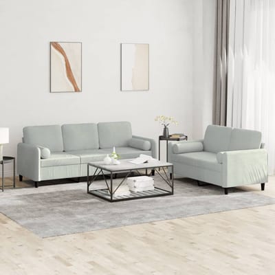 vidaXL - 2-delige - Loungeset - met - kussens - fluweel - lichtgrijs