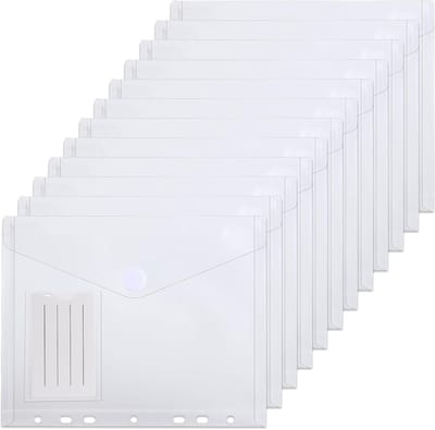 Set van 12 doorzichtige A5 plastic mappen, multifunctionele opbergfolders met 7 gaten, labels en knopen voor documenten en papieren