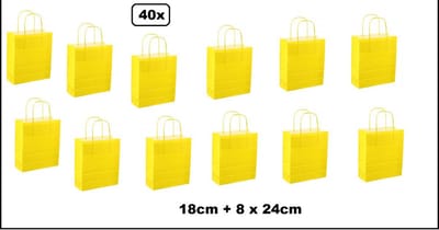 40x Koordtas papier geel 18cmx8cmx23cm - goodiebag|papieren|draagtas|tas|koord|festival|kado|themafeest|party|geschenken