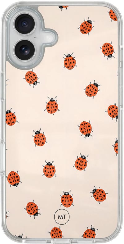 Hybride hoesje geschikt voor iPhone 16 - Lieveheerstbeestjes - Extra bescherming - Luxe beschermhoes - TPU case - Transparant, Beige - Mooie Telefoonhoesjes
