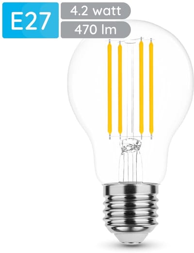Modee E27 LED Lamp 4.2W - 470lm - 2700K - Warm Wit - LED Filament Globe A60 - Vervangt 40W Halogeen Gloeilamp