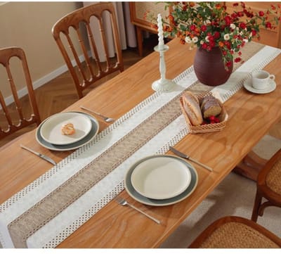 Dailygoods- Tafelloper Katoen/Linnen - Boho-Stijl - 30 x 180 cm - Duurzaam - Bruiloft/Feesten - Decoratie met Kwastjes - Tafelkleed