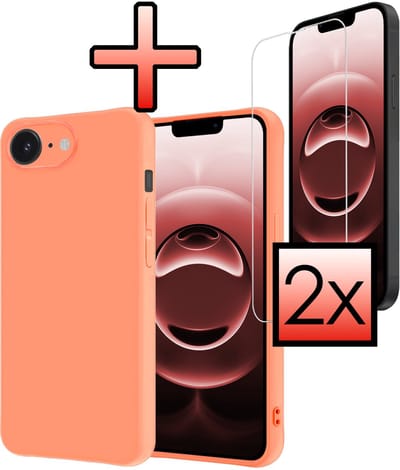 Hoesje - Met 2x Screenprotector - Geschikt voor Apple iPhone 16e / 17e - Sterk & Shockproof - Back Cover - Siliconen Case - Telefoon Hoes - Perzik
