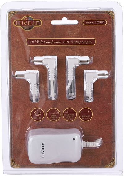 Luville Kerstdorp Switch Adapter met 4 Plugs - Stroomadapter voor Miniaturen - Vervangt Batterijkastje - Geschikt voor LuVille en Efteling Items - 3 Volt - 7x4x5cm - Wit