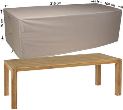 Raffles Covers Beschermhoes tuintafel - 310 x 100 H: 75 cm - RT310 - Waterdicht - Ademend - UV-bestendig - Elastisch rijgkoord - Beschermhoes tuinmeubelen