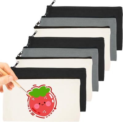 Set van 8 Lege Stoffen Tassen, Kleine Pennenzak met Rits, DIY Cosmetica Tas voor Reizen, 21 x 12 cm, Ideaal voor Schilderen en Creatieve Projecten