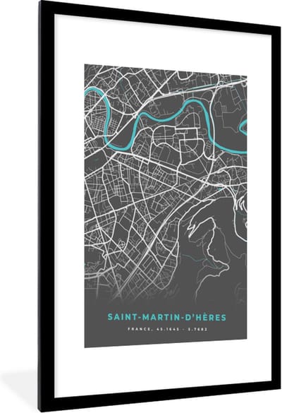 Fotolijst incl. Poster - Saint-Martin-D'Hères - Frankrijk - Plattegrond - Stadskaart - Kaart - 60x90 cm - Posterlijst