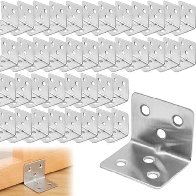 Hoekverbinder, 64 stuks, hoekprofiel met gaten, roestvrijstalen hoek 38 x 31 x 31 mm, metalen hoekprofiel, staafhoekprofiel, L-vormig hoekprofiel voor het bevestigen en repareren van meubels, verstevigingsverbinding - 90 graden