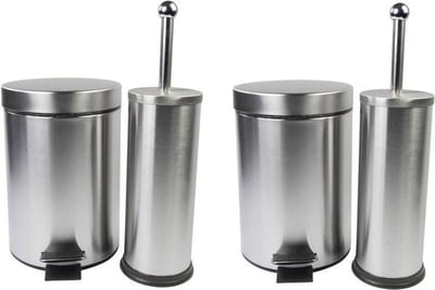 Badkamerset - 4x - Toiletborstel met Pedaalemmer - RVS - zilverkleurig