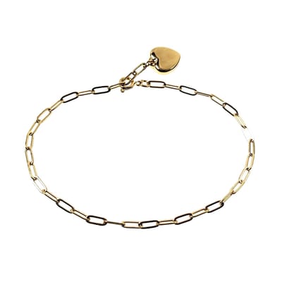 Armband Dames - Verguld RVS - Paperclip Schakelsarmband - Armband met Hart Hanger - Verstelbaar Armband
