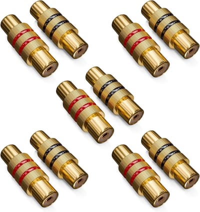 Cinch RCA Koppeling - Audio Video Adapter - Kabels Verlengen - Hoogwaardige Metalen Constructie - 10 Stuks - Zwart Rood