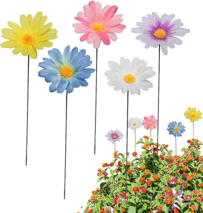 Bloemensteker - Decoratieve steker - Tuin decoreren - Weerbestendig metaal - 30 cm hoog - Kleurrijk