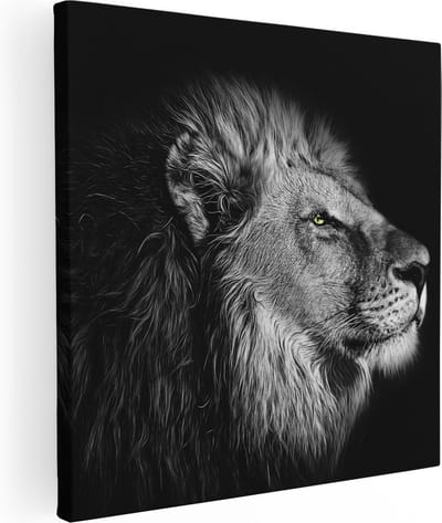 Artaza Canvas Schilderij Leeuw - 90x90 cm - Wanddecoratie Dierenkop - Muurdecoratie Zwart Wit - Schilderijen Op Canvas Dieren