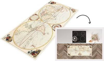 Keukenloper - Loper keuken - Wereldkaart - Retro - Geschiedenis - 120x50 cm - Keukenloper vinyl