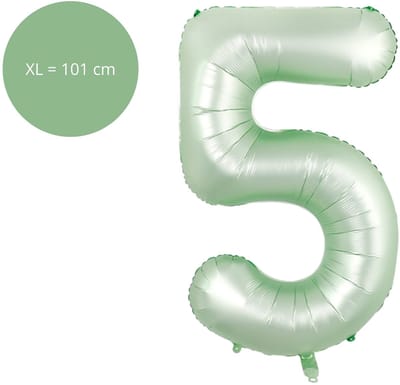 Fienosa Cijfer Ballonnen - Nummer 5 - Groen Pastel Kleur - 101 cm - XL Groot - Helium Ballon - Verjaardag Ballon - Verjaardag versiering - Leeftijd verjaardag - Verjaardagsballon - Verjaardag