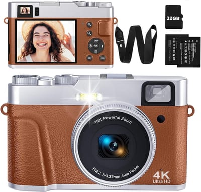 Deluqse Digitale Camera 4K – 48MP – 32GB SD – Retro Bruin