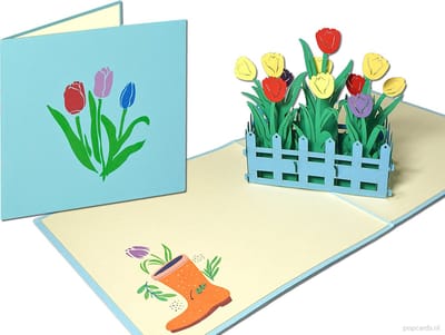 Popcards popupkaarten – Fraaie tuin met kleurrijke Hollandse Tulpen Bloemen – Ik hou van Holland Verjaardag Felicitatie pop-up kaart 3D wenskaart