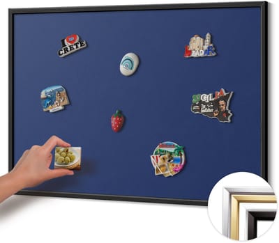 Wallfluent - Marine Magneetbord in Effen Kleuren - 100 cm x 70 cm - Magneetbord met Zwarte Frame - Marineblauwe kleur - Magnetisch Bord voor Magneten - Magneetbord voor Reissouvenirs - Magneetbord voor Foto's en Notities