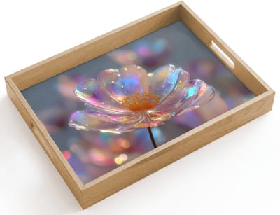 Dienblad hout 40x30 cm - Schootdienblad - Bloem - Transparant - Pastelkleuren - Druppels - Borrelplank rechthoek - Plateau dienbladen