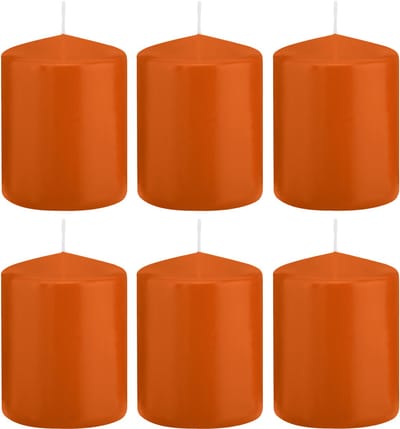 Trend Candles cilinder kaarsen - 6x - stompkaarsen - oranje - 6 x 8 cm - 29 branduren - Geurloze kaarsen - Woondecoratie