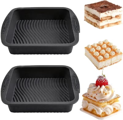 SnelShoppen - 2 Stuks Siliconen Bakvorm Rectangular 24 cm met Handvatten - Non-Stick Cake Mould voor Brownies, Cheesecake, Brood - Zwart - Keuken Acce