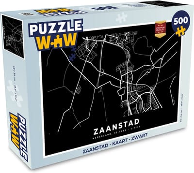 Puzzel Zaanstad - Kaart - Zwart - Legpuzzel - Puzzel 500 stukjes