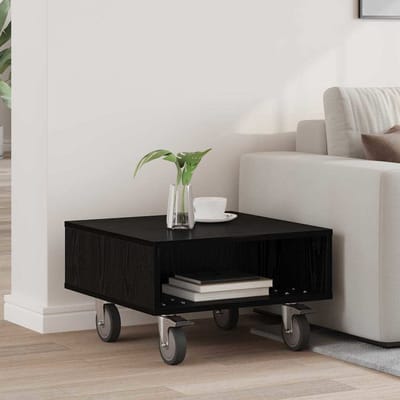 vidaXL - Bijzettafel - met - wielen - Zwart - Eiken - 50,5 - x - 50 - x - 30 - cm