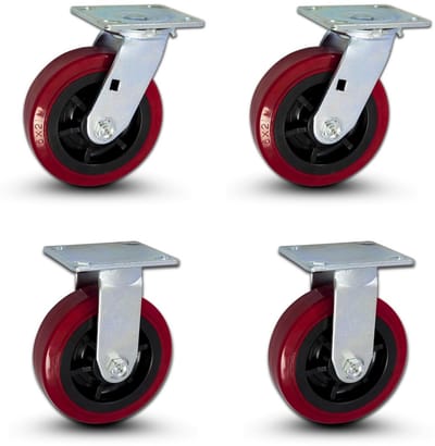 Set van 4 Industriële Zwenkwielen en Stevige Wielen - 15,2 cm PU - 3600 kg Draagvermogen