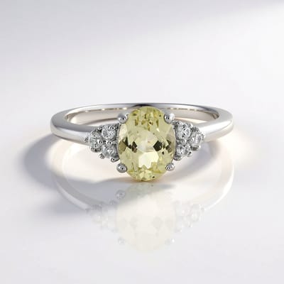 Cavill - Zilveren ring - 925 Sterling zilver - Kanariegele kunziet 1,43 ct ovaal - Pave zirkonen 0,18 ct - Elegant dames sieraad