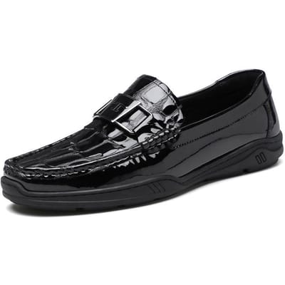 Nieuw Toplaag Koeienhuid Heren Erwten Schoenen Lakleer Glanzend Leer Casual Loafers Mode Trendy Geëmbosseerde Herenschoenen 44