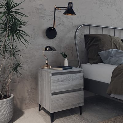 vidaXL - Nachtkastje - met - metalen - poten - 40x35x50 - cm - grijs - sonoma - eiken