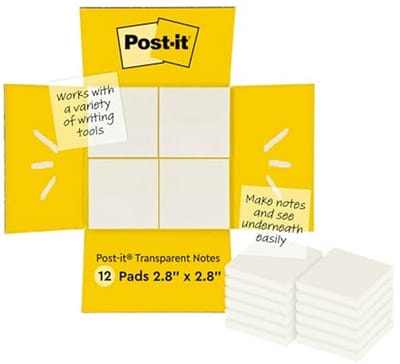 Transparante Notities - Herpositioneerbare Notities voor Schoolboeken - 12 Blokken, 36 Vellen per Blok - 73 mm x 73 mm