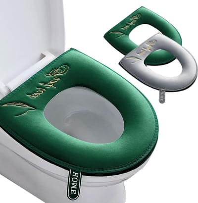 Wc-brilhoes - Toiletzitting Kussen - Extra Comfort - Wasbaar Met Ritssluiting - 2 stuks - Grijs Groen