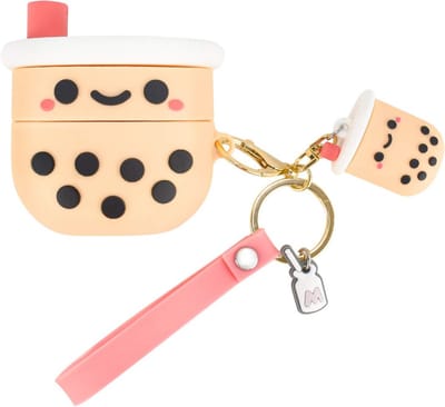 Schattige 3D Cartoon Melkthee Beker Hoes voor Airpods Pro - Zacht Siliconen Beschermende Case met Sleutelhanger voor Vrouwen en Meisjes - Roze