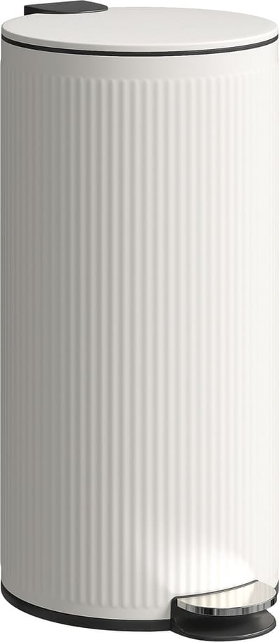 HOMCOM Prullenbak Metaal, Kunststof 36L x 30B x 60,5H cm Crèmewit